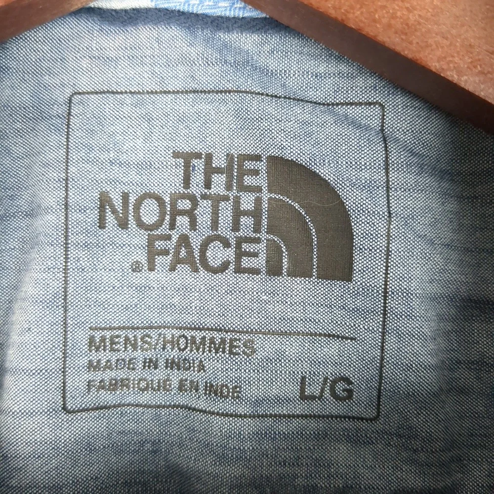 The North Face Mens Large Blue Gray Plaid Check Short Sleeve‎ Button Up Shirt